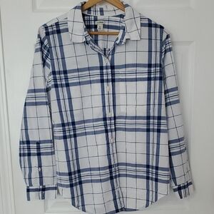 L.L. Bean Blue and White Plaid Button Down Shirt